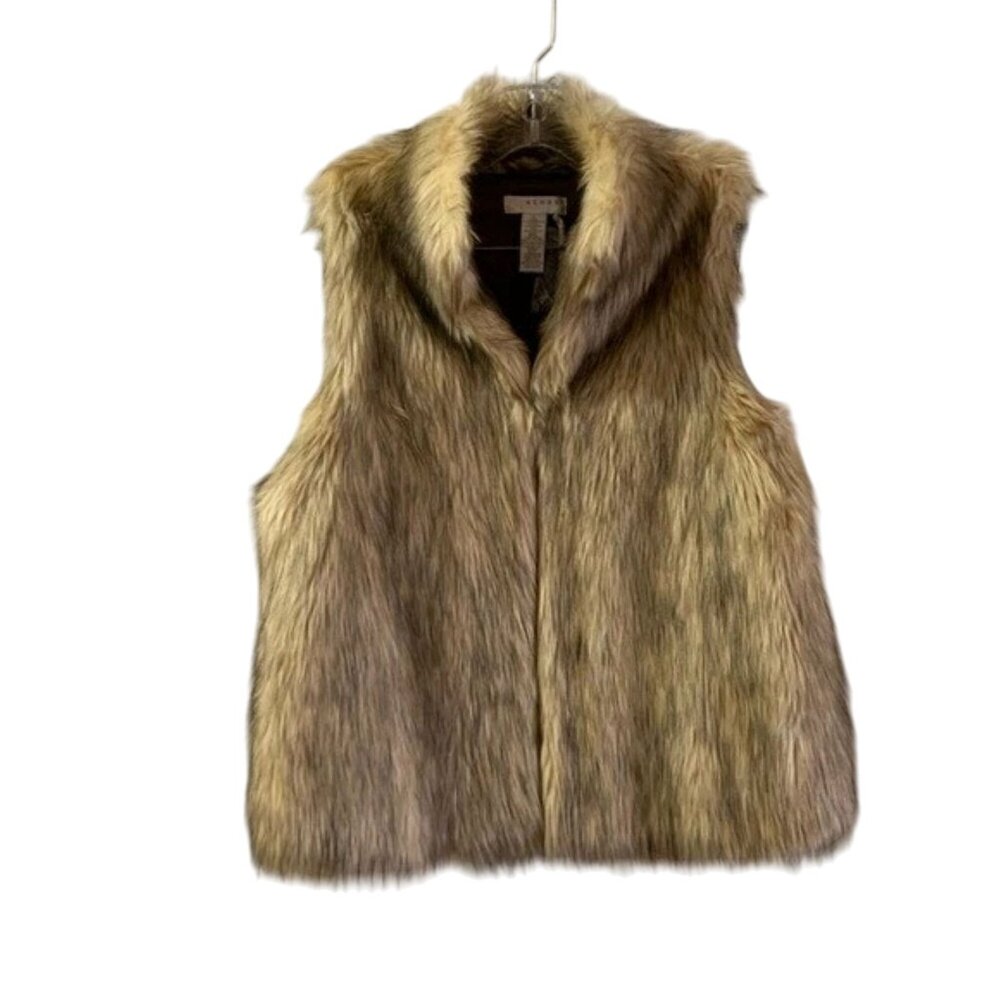Kenar Womens Brown/Tan Hooded Faux Fur Vest Size L
